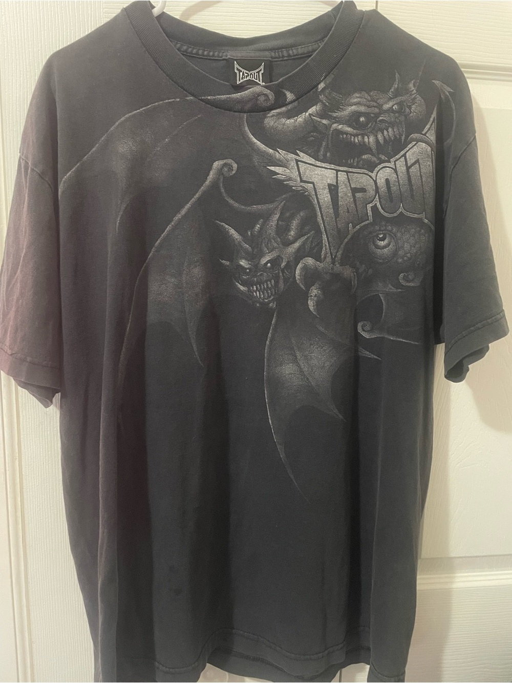 Tapout Black Graphic Tee with Demon and Bat Motif, skater, older brother core